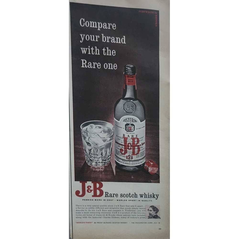 J&B Rare Scotch Whisky Magazine Ad 1960s Liquor Alcohol Vintage 5x13